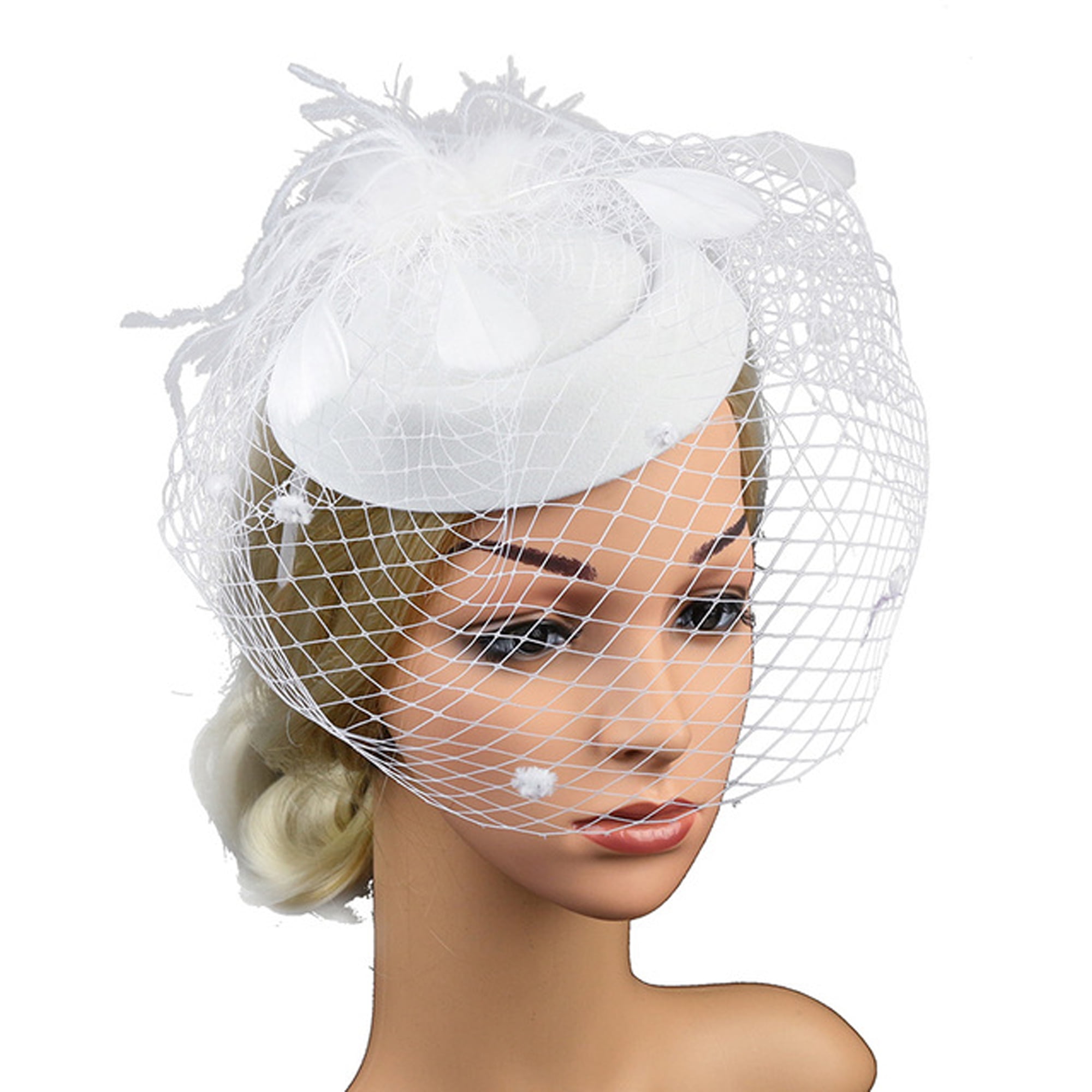 Women Church Mesh Headpiece Wedding Hat Fascinators Hat,White