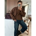 thumbnail image 4 of Women'S Cropped Trench Coat Double Breasted Lapel Collar Short Jacket Long Sleeve Fall Winter Outerwear Brown L, 4 of 9