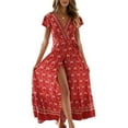 thumbnail image 1 of Vestido Bohemio Floral Vestido Largo Con Abertura Lateral Vestido de Verano Vestido de Verano Con Cuello en V Para Mujer Vestido de Vacaciones Con Estampado Floral Bohemio de Playa Odeerbi  ODB115569, 1 of 6