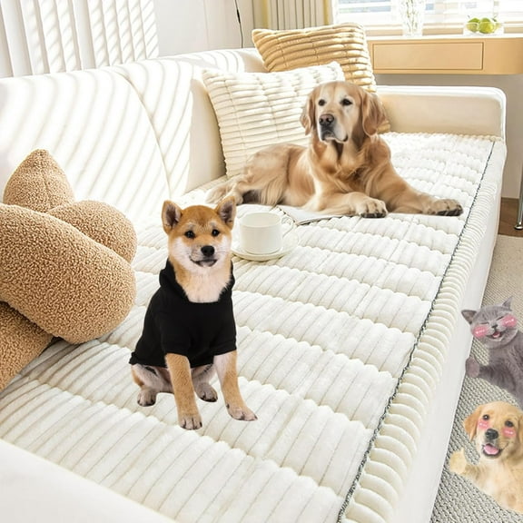 Pawcart Couch Cover, Ultra-Soft Quilted Sofa Protector, Non-Slip Washable Couch Covers for Pets, Ultra-Soft Fluffy Plush Sofa Protector for Home, Suitable for Dogs and Cats (White, 24 × 83 in)