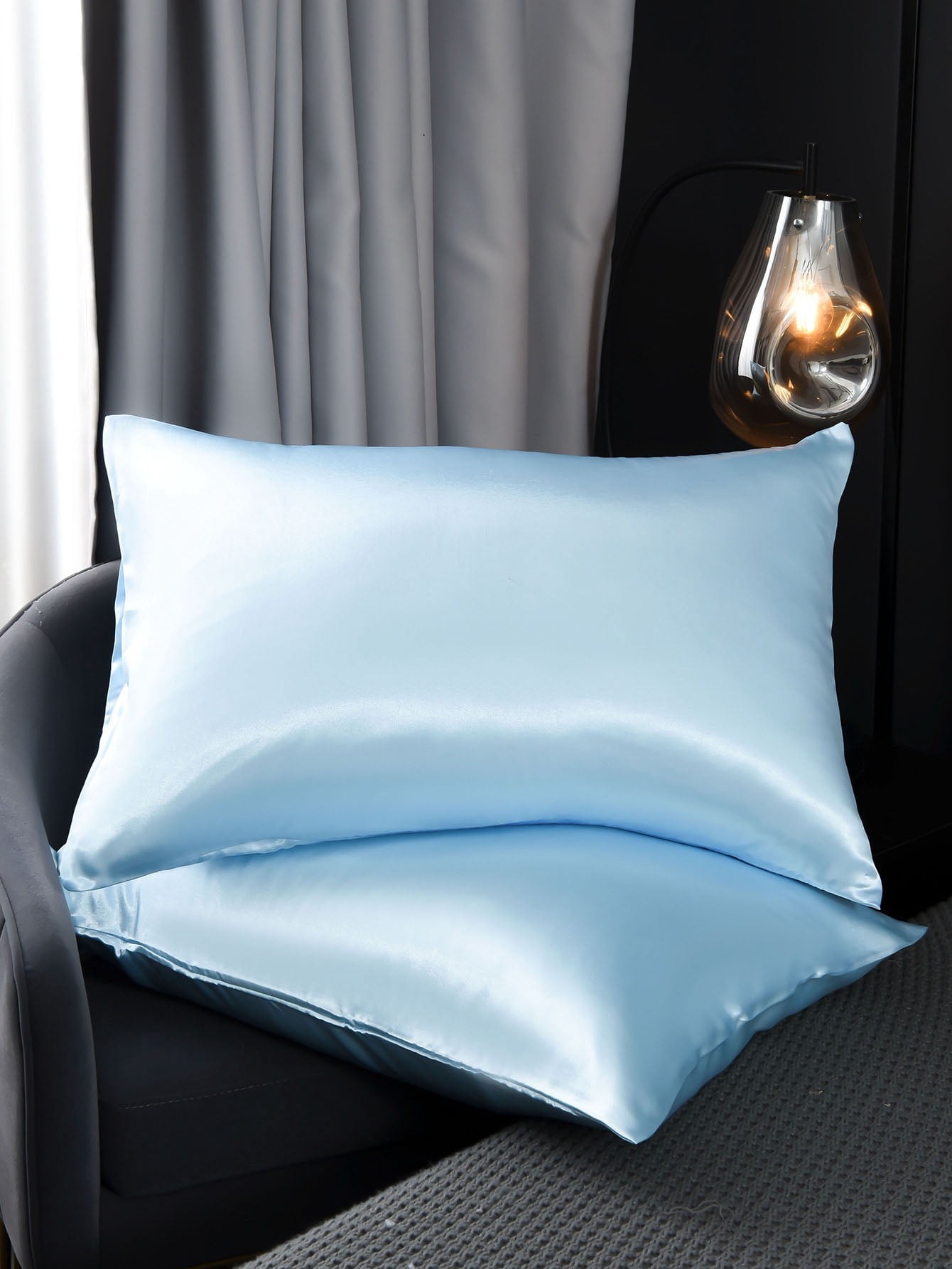 Move Over Blue Satin Pillowcases King, Silk like Satin Pillow Cover Set of 2, Silky Microfiber Solid Pattern, 2 Pack
