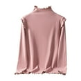 thumbnail image 2 of Uootdi Ruffle Trim Turtleneck Long Sleeve Shirts Gift for Women Solid Color Mock Neck Thermal Base Layer Thermal Underwear Tops, 2 of 3