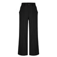 thumbnail image 5 of QATAINLAV Womens Wide Leg Linen Pants Button High Waist Summer Beach Pant Solid Color Business Casual Work Trousers with Pockets, Black, S, 5 of 7