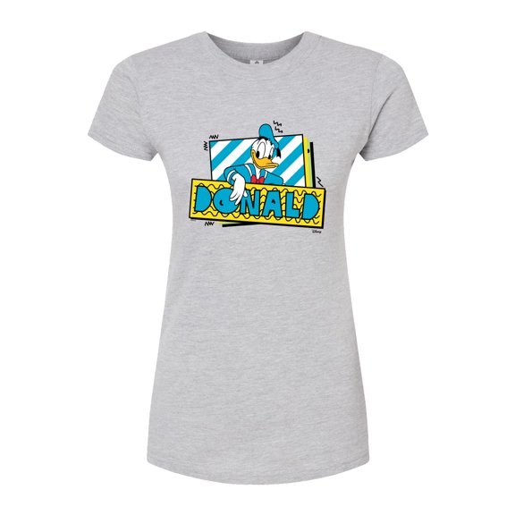 Disney - Leaning Donald Duck With Nametag - Juniors Fitted Graphic T-Shirt