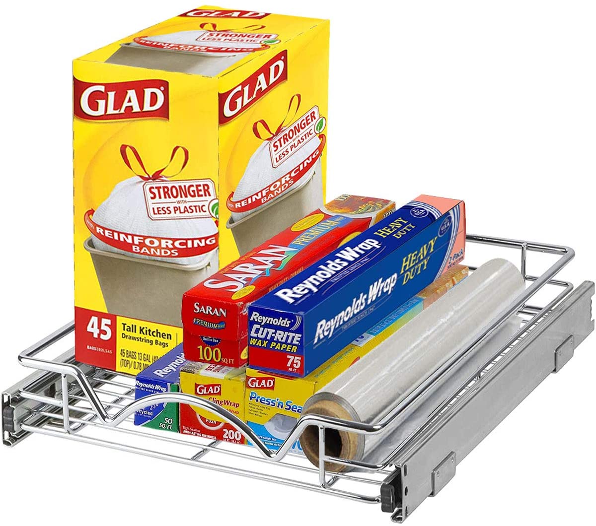 Pull Out Drawer Organizer SlideOut Pots and Pans Sliding Shelf Chrome One Tier 14"W