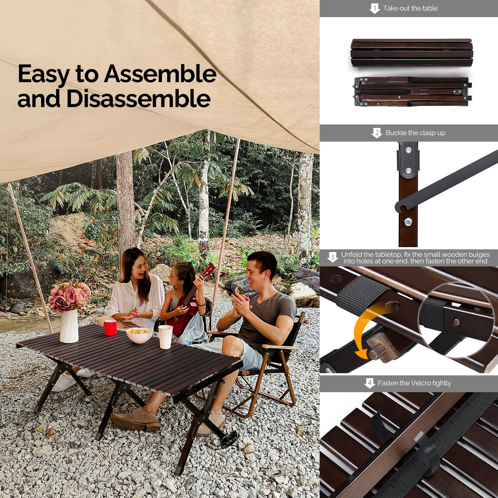 120*60*40cm Wooden Camping Roll Table