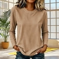 thumbnail image 5 of Shrysg Women's Long Sleeve T-Shirt Vertical Striped Crewneck Slim Fit Tops Soft Stretchy Basic Layering Tees Khaki, 5 of 6