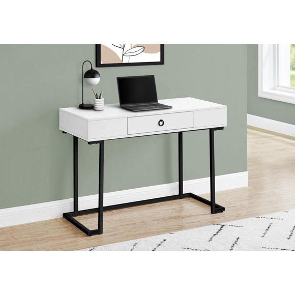 Monarch Specialties Computer Desk, Home Office, Laptop, Storage Drawers, 42"l, Work, Metal, Laminate, Glossy White, Black, Contemporary, Modern