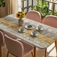 thumbnail image 3 of Yellow Grey Abstract Table Cloths for 4 Foot Rectangle Tables, Gradient Geometric Graffiti Retro Wooden Patio Waterproof Elastic Fitted Tablecloths, Washable Rectangular Table Cover for Camping, 3 of 8