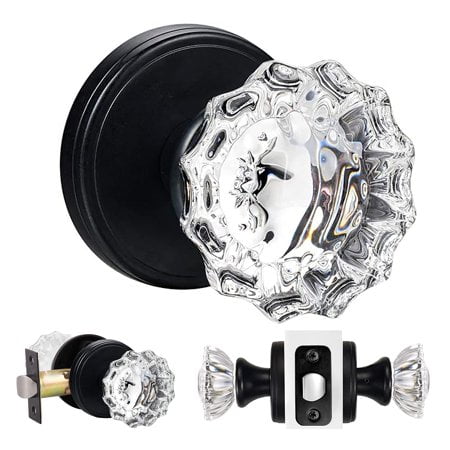 SHINY HANDLES Glass Door Knobs Interior, Passage Clear Crystal Door Knobs for Hall and Closet (Matte Black,1Pack)