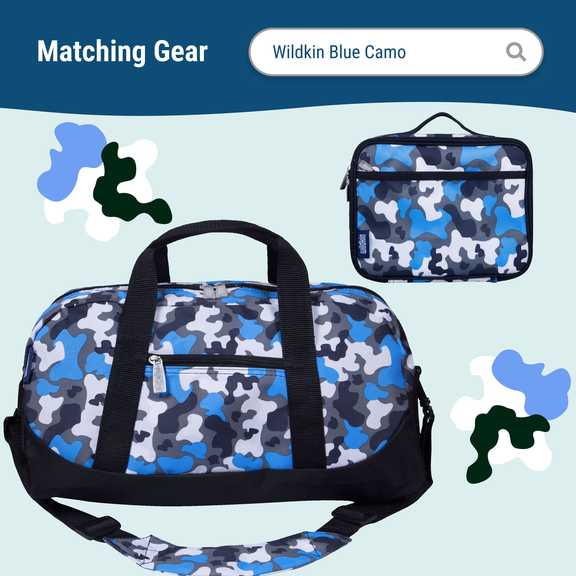 Wildkin Kids 15 Inch School and Travel Backpack for Boys and Girls (Blue Camo)