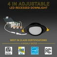 thumbnail image 5 of NuWatt 12 Pack, 4 Inch Black Gimbal LED Recessed Lighting, 2700K/3000K/3500K/4000K/5000K Selectable, 630LM, Dimmable, Damp Rated, Canless Adjustable Directional Lights for Sloped Ceilings, JBox, 5 of 10