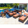 thumbnail image 1 of Sorrento 18-Piece Resin Wicker Outdoor Patio Furniture Combination Set in Brown w/ Loveseat Set, Eight-seat Dining Set, and Chaise Lounge Set (Flat-Weave Brown Wicker, Sunbrella Canvas Tuscan), 1 of 4