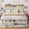 thumbnail image 4 of Upholstered Bed Frame with 4 Storage Drawers & 2-Tier Shelf King Size Bed Frame with Headboard & Side Pockets,Beige, 4 of 8