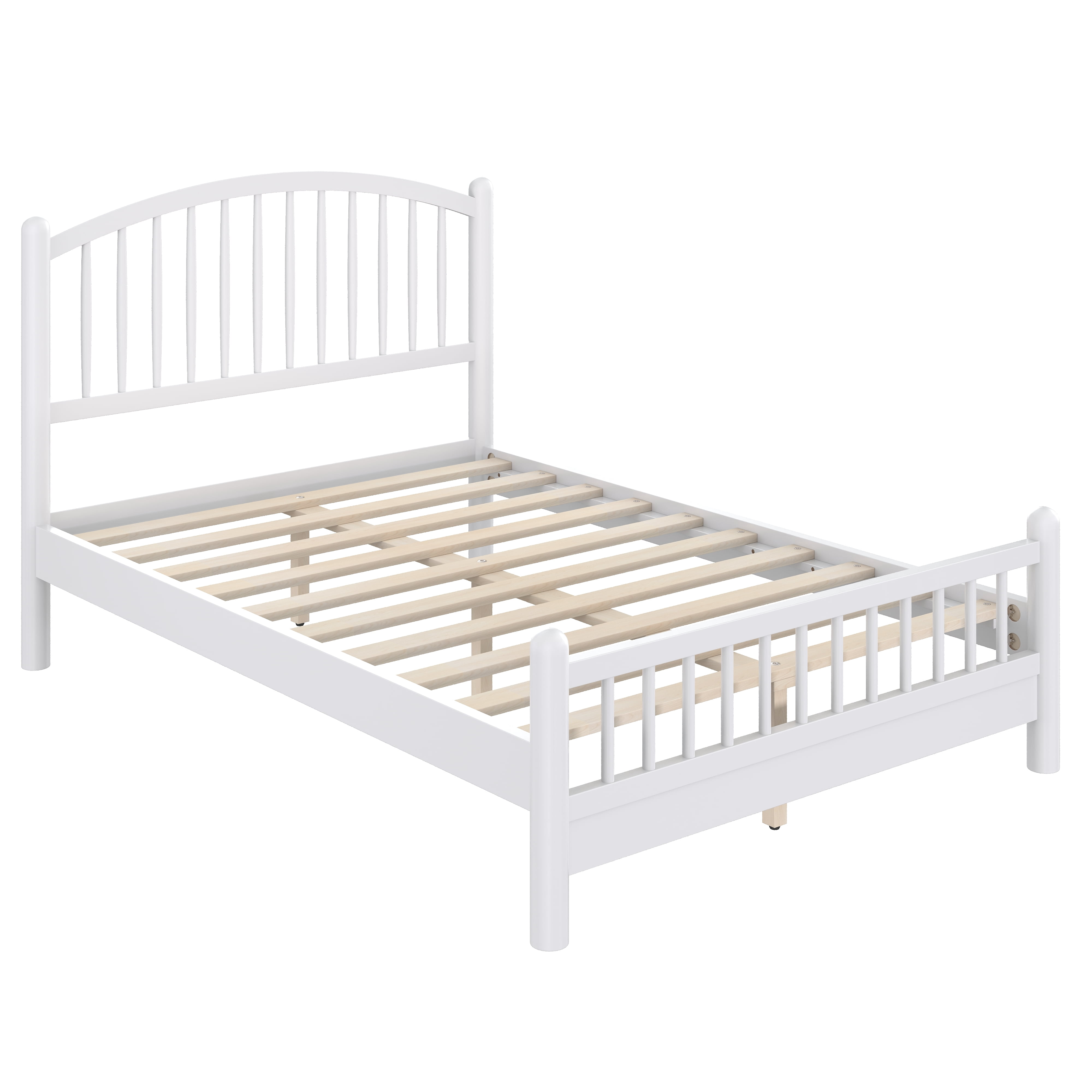 Euroco Full Size Wood Platform Bed with Arched Headboard, No Box Spring Needed, White