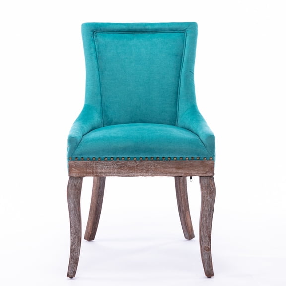 Newboti Furniture Ultra Side Dining Chair,Thickened fabric chairs with neutrally toned solid wood legs, Bronze nail head,Set of 2,Blue 80255