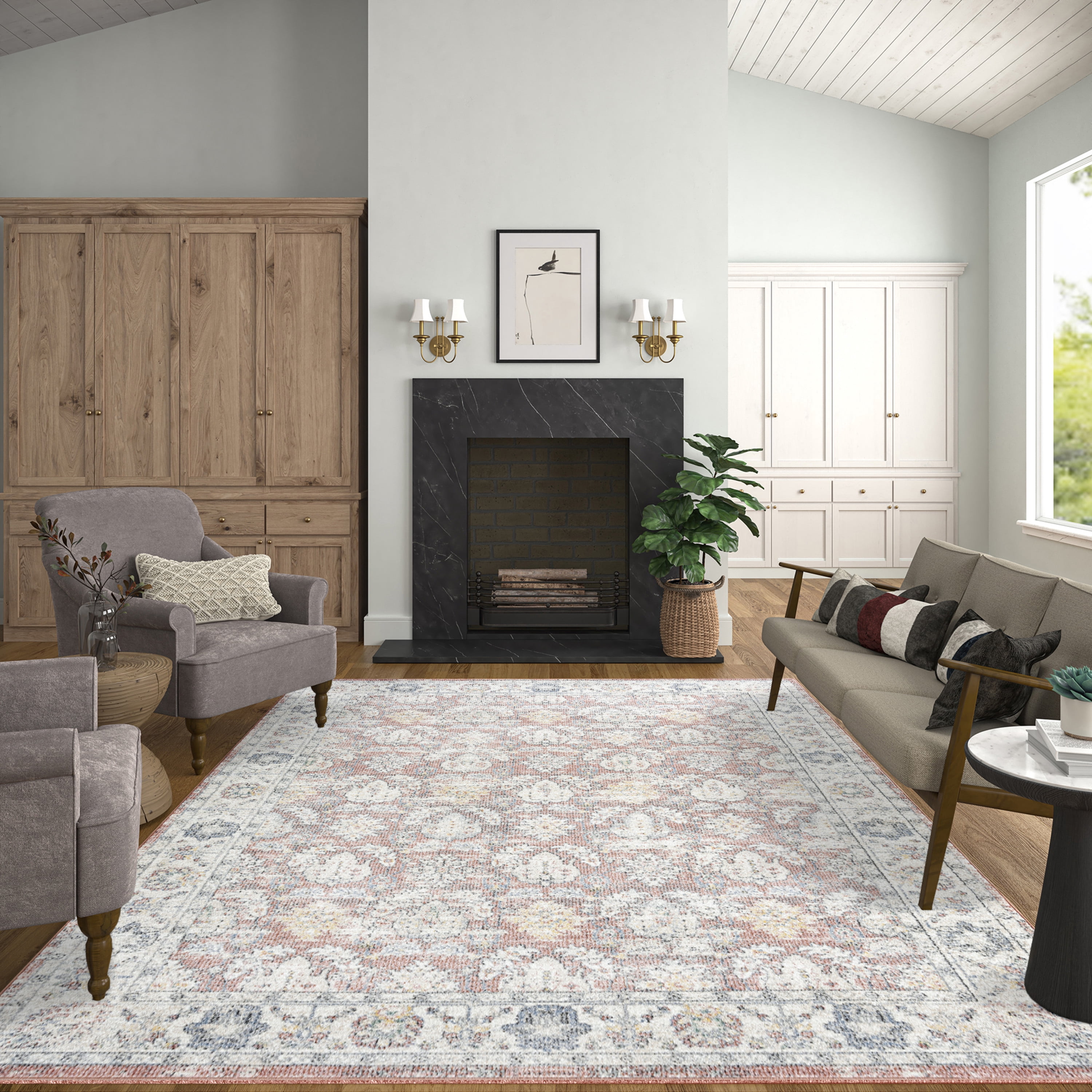 Addison Traditional 9' x 12' Rust and Cream Polypropylene Indoor Area Rug