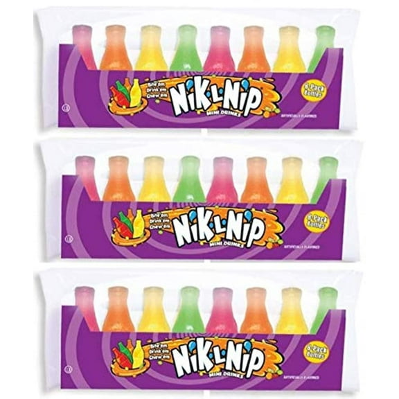 Snack Crackle Shop Nik-L-Nip Mini Wax Bottle Candy Drinks, 8 Count, 3 Pack