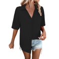 thumbnail image 1 of Cathalem Chemises pour Femmes Col Rond Décontracté Imprimé Floral Manches Courtes à Volants Babydoll Noir G, 1 of 5