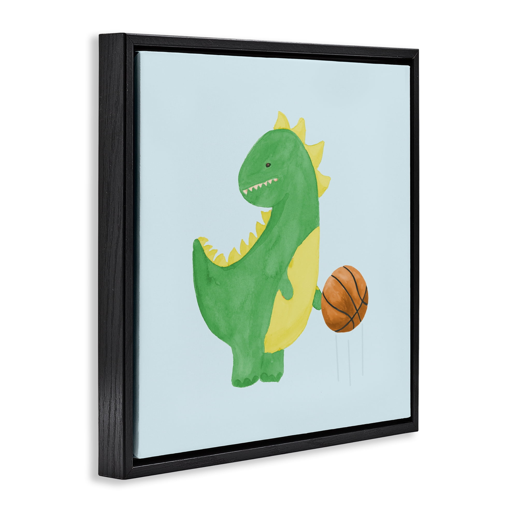 Stupell Industries Baby Dino & Basketball Black Framed Floater Canvas Wall Art, design by Lucille Price