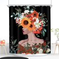 African American Shower Curtain 60Wx72L Inch Black Woman Girl Flower