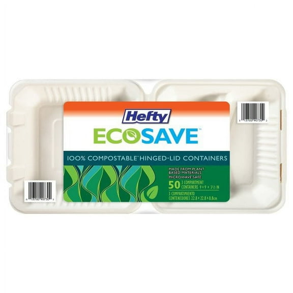 Hefty ECOSAVE 3-Compartment Hinged Lid Container (9" x 9", 50 ct.)