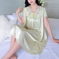 thumbnail image 3 of Bixock Women Pajamas Dress,Nightgowns for Women Summer V-Neck Casual Solid Short Sleeve Sleepshirts Dress, 3 of 4