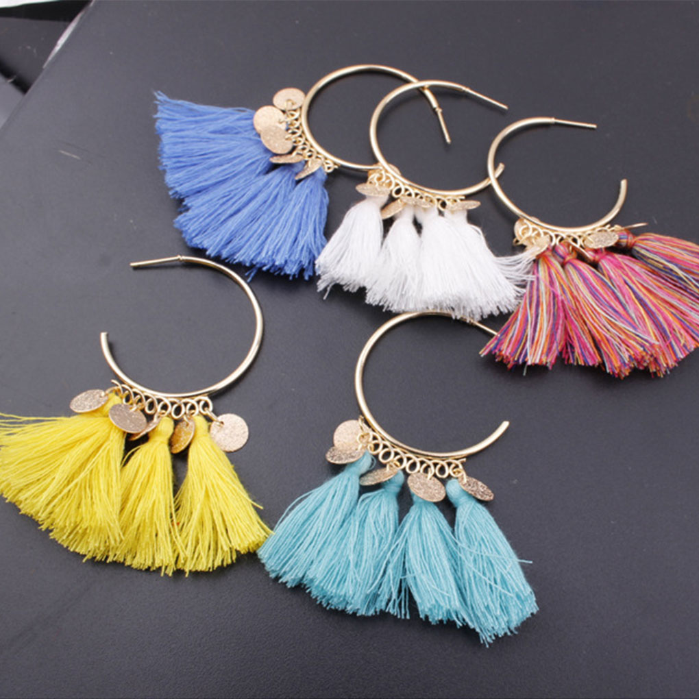 ADVEN Chandelier Earrings Bohemian Sector Shape Tassel Ear Dangle Fringe Hoop Valentines Day Gift for Beach Girls Accessories Assorted Colors - image 3 of 8