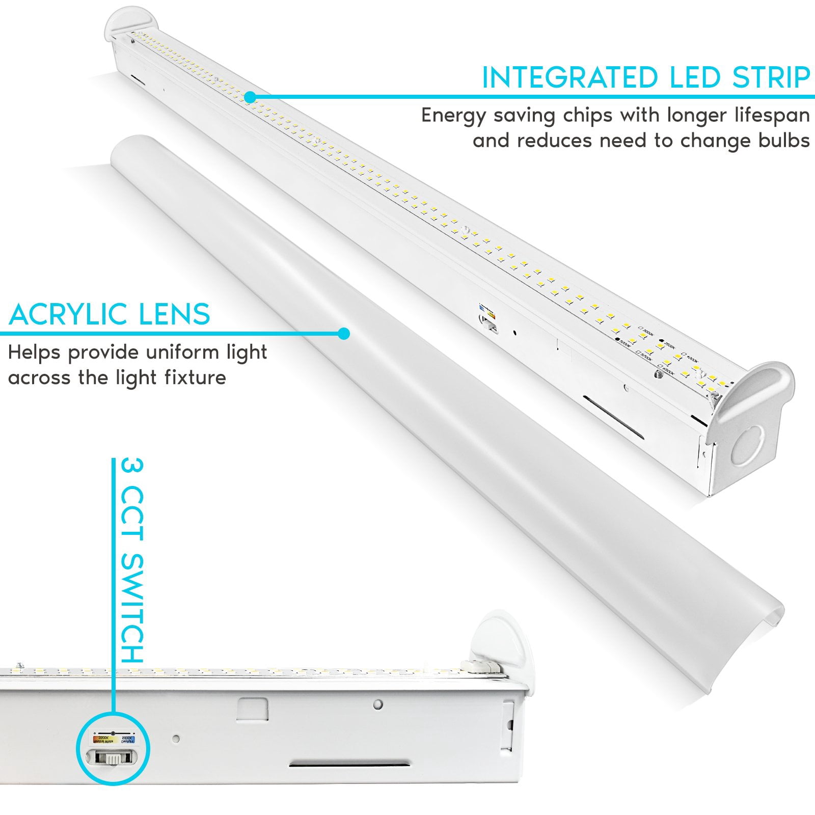 Luxrite 3FT Slim LED Shop Light, 25W, 3450 Lumens, 3 Color Selectable 3500K-5000K, 0-10V Dimmable, Damp Rated UL Listed