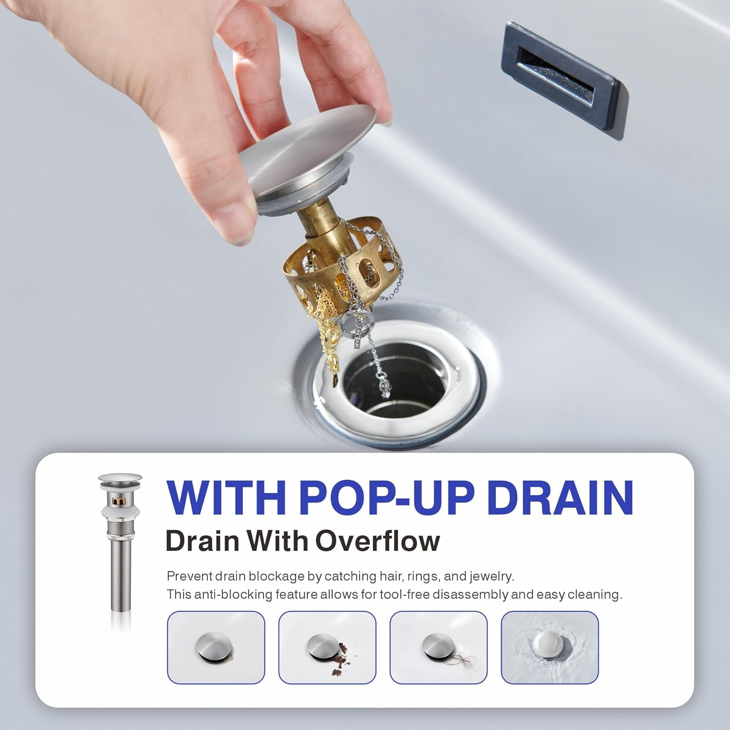 Bathroom Sink Faucet with Pull Down Sprayer, Brushed Nickel Single Handle Pull Out Faucet with Pop-Up Drain, 1 or 3 Hole Laundry Bar Basin Faucet with Deck Plate