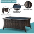 thumbnail image 4 of HUMMUH Outdoor Coffee Table Patio Rattan Patio Side Table Built-in Black Glass Top PE Wicker Rectangle Sofa Table Dark Brown, 4 of 7