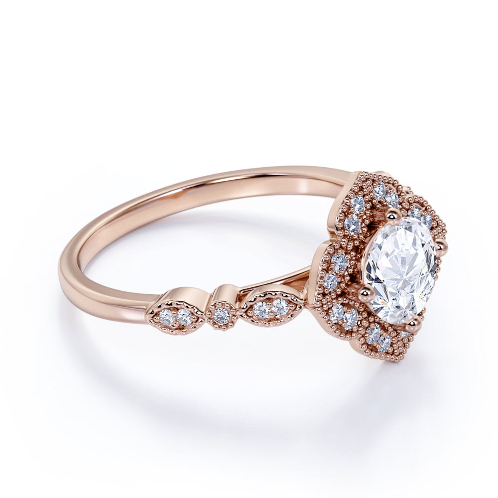 JeenMata 1.25 Carat Round Milgrain Flower Cluster Ring - Art Deco Ring - Engagement Ring - Wedding Ring - Promise Ring - 18K Rose Gold Plating over Silver