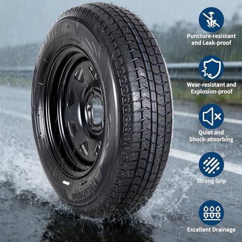 Garvee 2-Pack ST205/75D15 Trailer Tires and15" Rims, 5 Lug on 4.5" Bolt Pattern, 6PR Load Range C, Heavy Duty 205 75 15 Trailer Tires Rims for Utility, Boat, Camper, Cargo Trailers