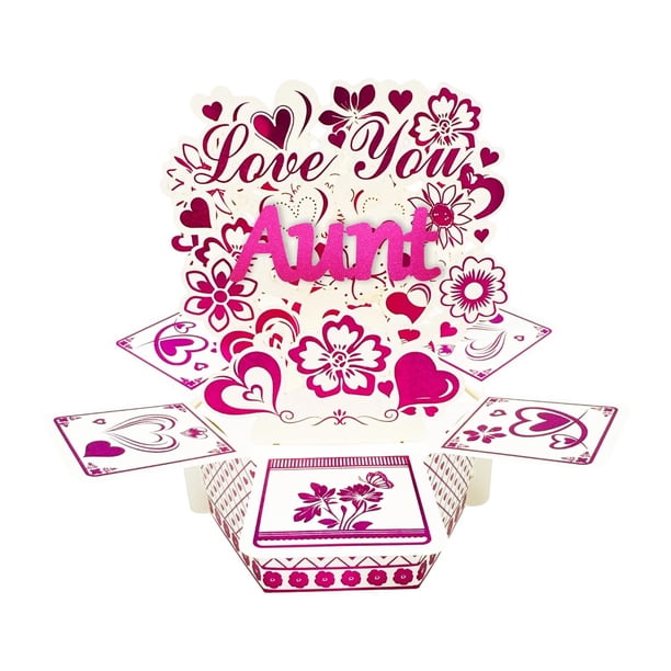 Tarjeta de regalo para el hogar, tarjeta de felicitación decorativa 3D universal con forma de corazón y flores para reuniones familiares, Tía