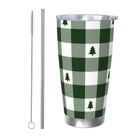 

Logiee Green White Lumberjack Plaid Print 20OZ Car Cup with Lid Stainless Steel Vacuum Insulated Double Wall Travel Tumbler Durable Insulated Coffee Mug Thermal Cup with Straw-Straw Two-piece Set