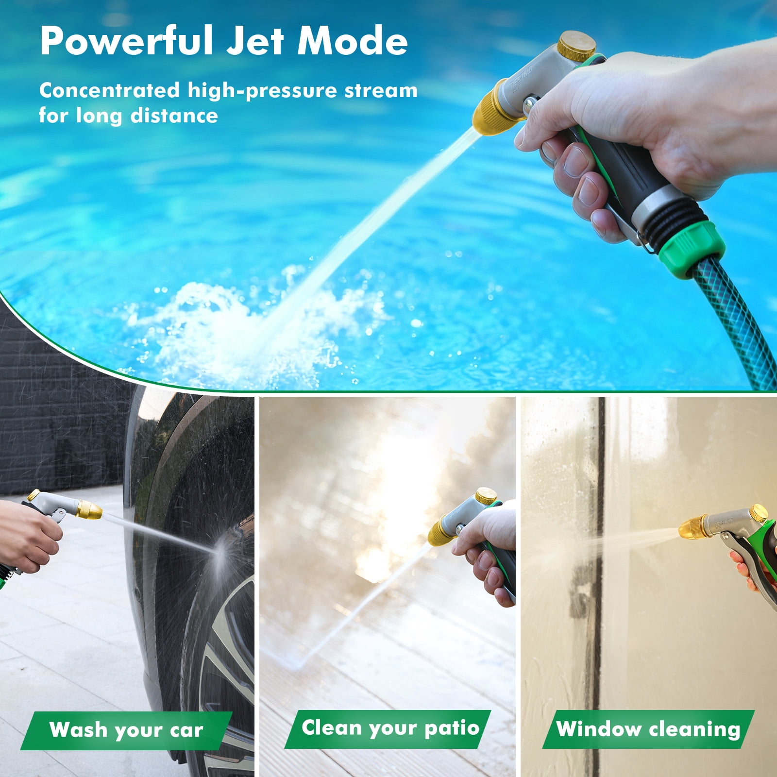 Restmo Metal Hose Nozzle with 8 Adjustable Spray Patterns - High Pressure, Heavy Duty Water Sprayer Nozzle for Garden Watering, Car Wash, Patio and Pets, Green