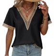thumbnail image 2 of Women's Summer V Neck Lace T-Shirt Casual Loose Fit Soft Comfortable Fashion Top Breathable Lightweight Stylish Tee, 2 of 2