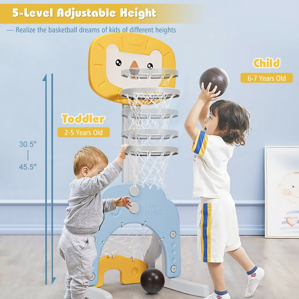 Demifill Toddlers Basketball Hoop Stand, 3-in-1 Adjustable Kids Basketball Hoop Sports Set, Portable Indoor Outdoor Activity Playset Gift for Kids, Yellow