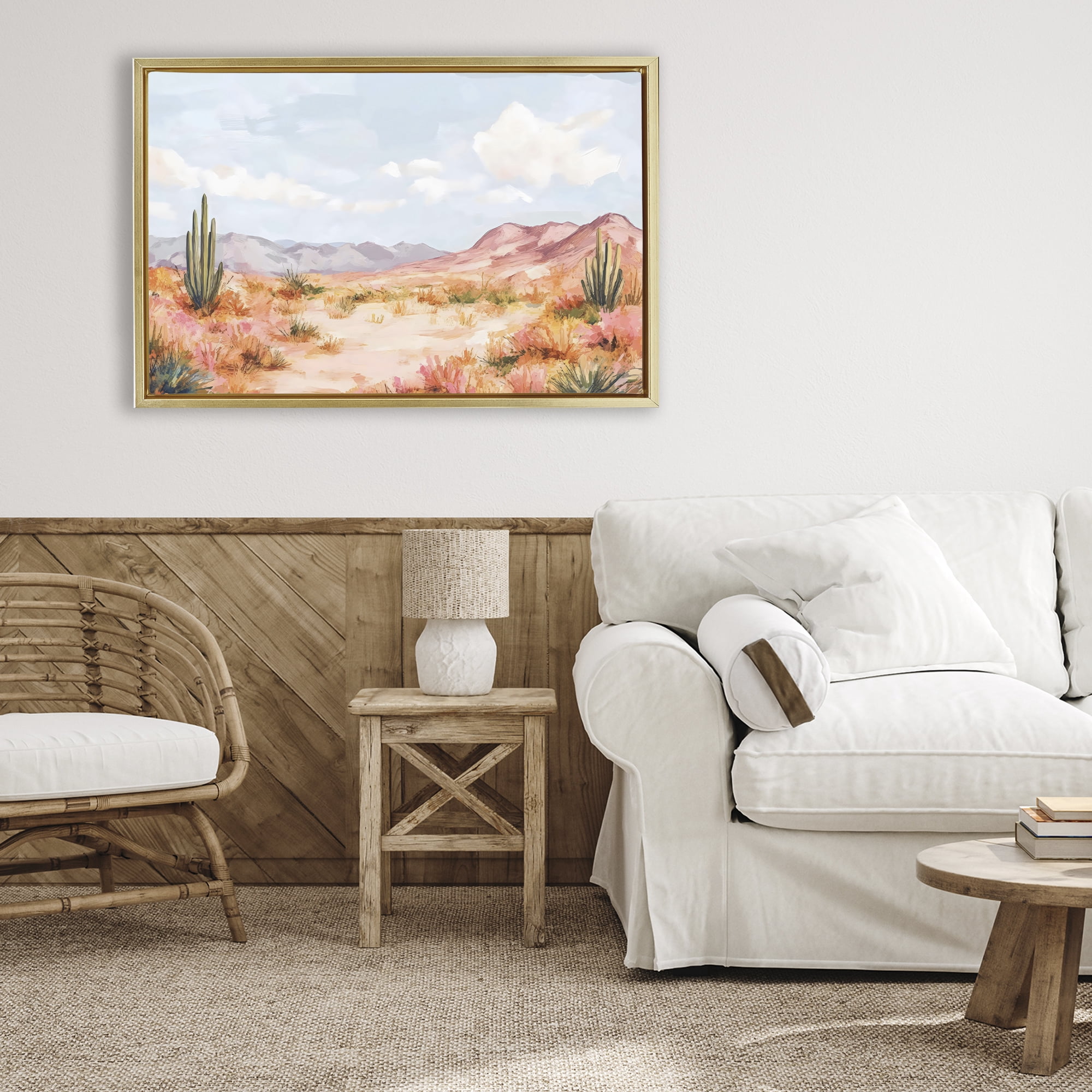 Stupell Industries Pastel Desert Dream Sunset Gold Framed Floater Canvas Wall Art, design by Creative Studio