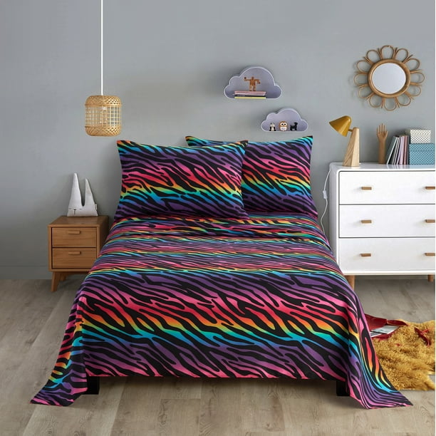 Your Zone Rainbow Zebra Soft Microfiber Sheet Set, Twin