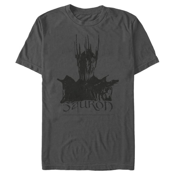 Men's The Lord of the Rings Fellowship of the Ring Sauron Black and White Graphic Tee Charcoal Medium