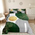 thumbnail image 2 of Manfei Boho Sun and Leaf Full Size Comforter Sets, Mid Century Geometric Bedding Comforter Set, Green and Gold, Reversible 3pcs, 1 Comforter and 2 Pillowcases, 2 of 6