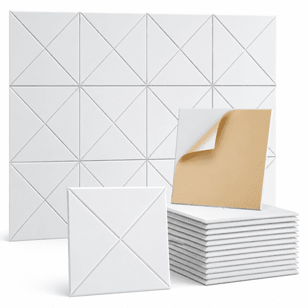 12 Pack X-Lined Acoustic Panels with Self-Adhesive 12 X 12 X 0.4 Sound Proof Foam Panels Decorative Soundproof Wall Panels Sound Absorbing Tile for Home & Offices White