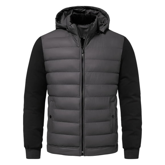 Pisexur Mens Winter Jacket Man Leisure Time Solid Color Splicing Together Hooded Stand Collar Long Sleeves Loose Coat Mens Puffer Jacket Winter Coats for Men