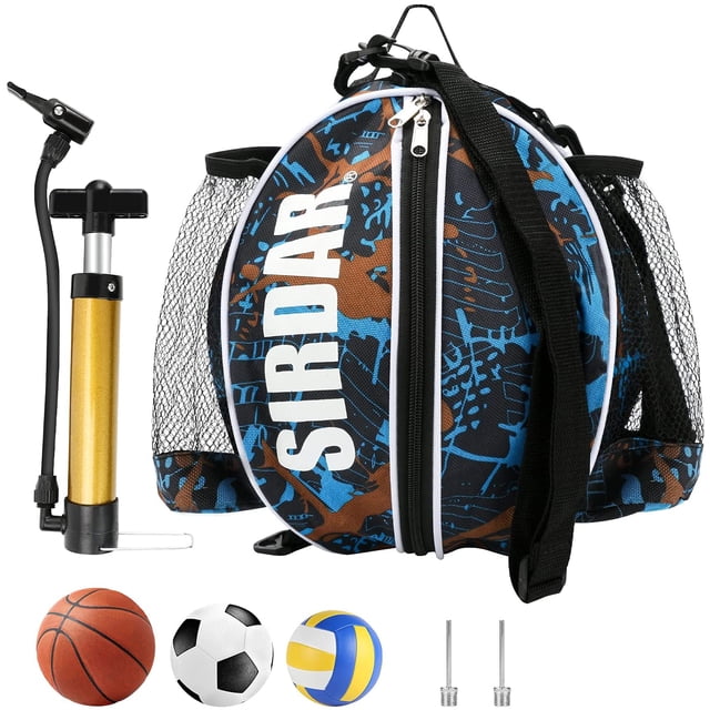 Basketball Backpack with Ball Pump 2 Needles, Size 7/29.5" Basketball Bag with Adjustable Shoulder Strap 2 Side Mesh Pockets, Sport Equipment Bag for Single Basketball