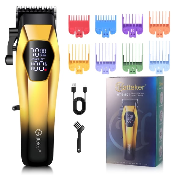 Hatteker Professional Cordless Hair Clipper Set with Digital Display - Gold