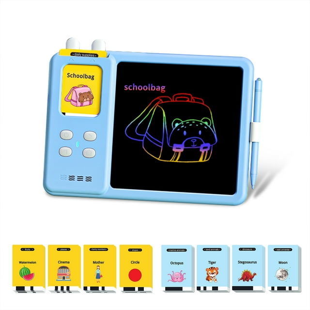 Talking Flash Cards Writing Tablet 2 in 1 Child LCD Drawing Board Autism Sensory Speech Therapy Toddler Talking Flash Cards Drawing Tablet for with 224 Sight Words Blue Blue