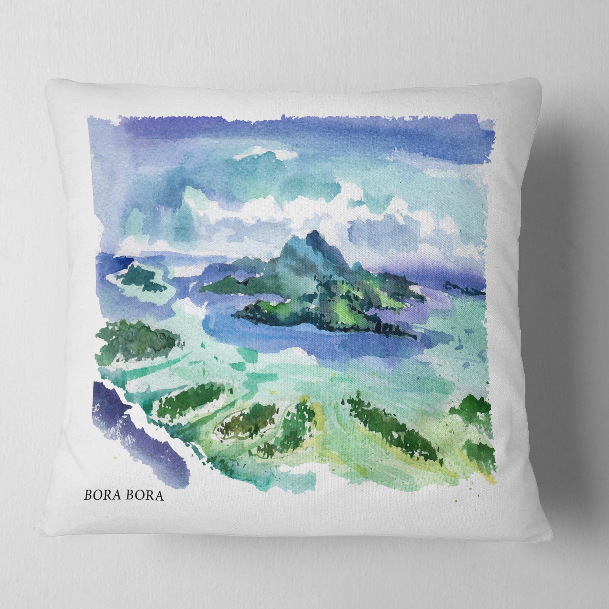 Designart Bora Bora Vector Illustration - Cityscape Painting Throw Pillow - 18x18