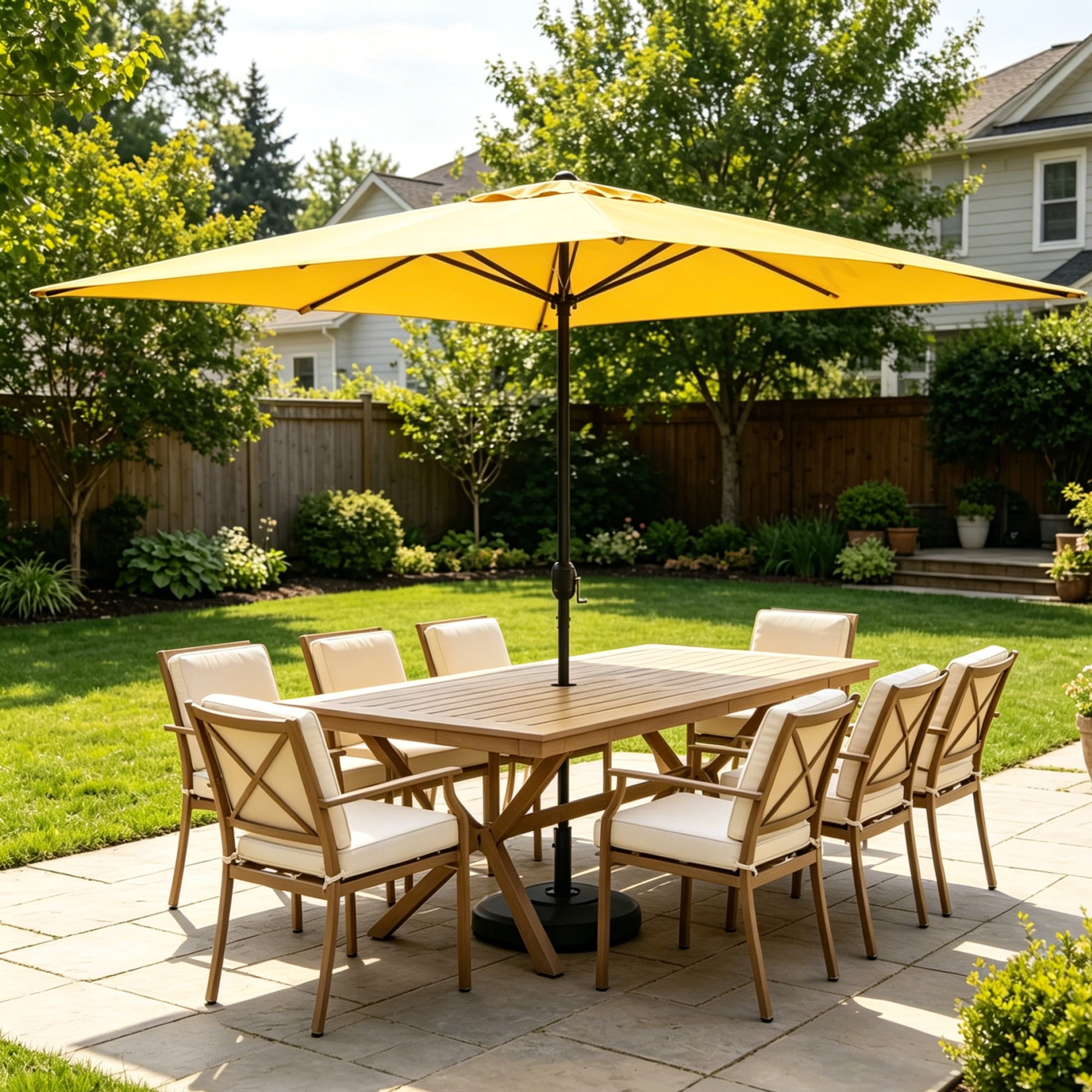 Kool 10x6.5ft Rectangular Patio Umbrella with Crank Handle, Outdoor Market Umbrella with 6 Sturdy Umbrella Ribs, Waterproof, Yellow