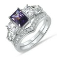 thumbnail image 5 of His Hers Sterling Silver Amethyst CZ Bridal Titanium Wedding Band Engagement Ring Set (10/11), 5 of 7